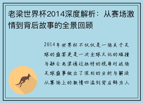 老梁世界杯2014深度解析：从赛场激情到背后故事的全景回顾